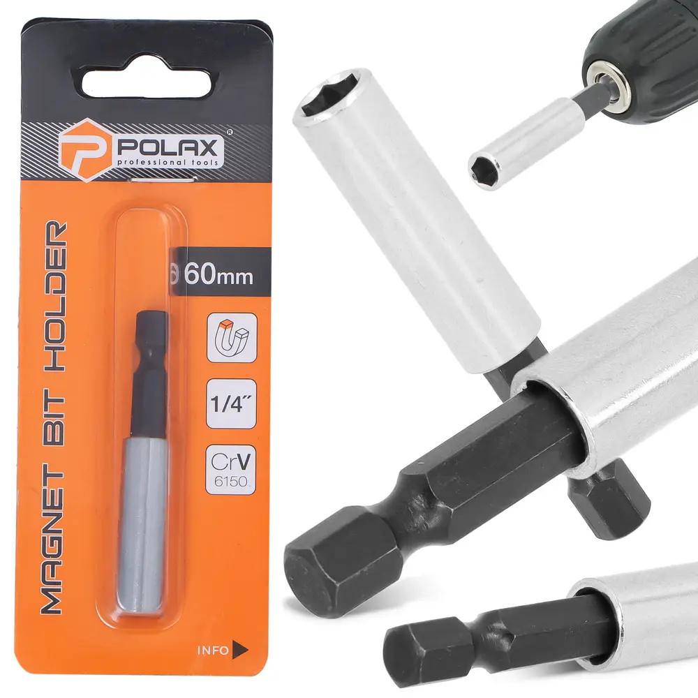 Adapter magnetyczny do bitów 60mm uchwyt bitów 1/4" Polax