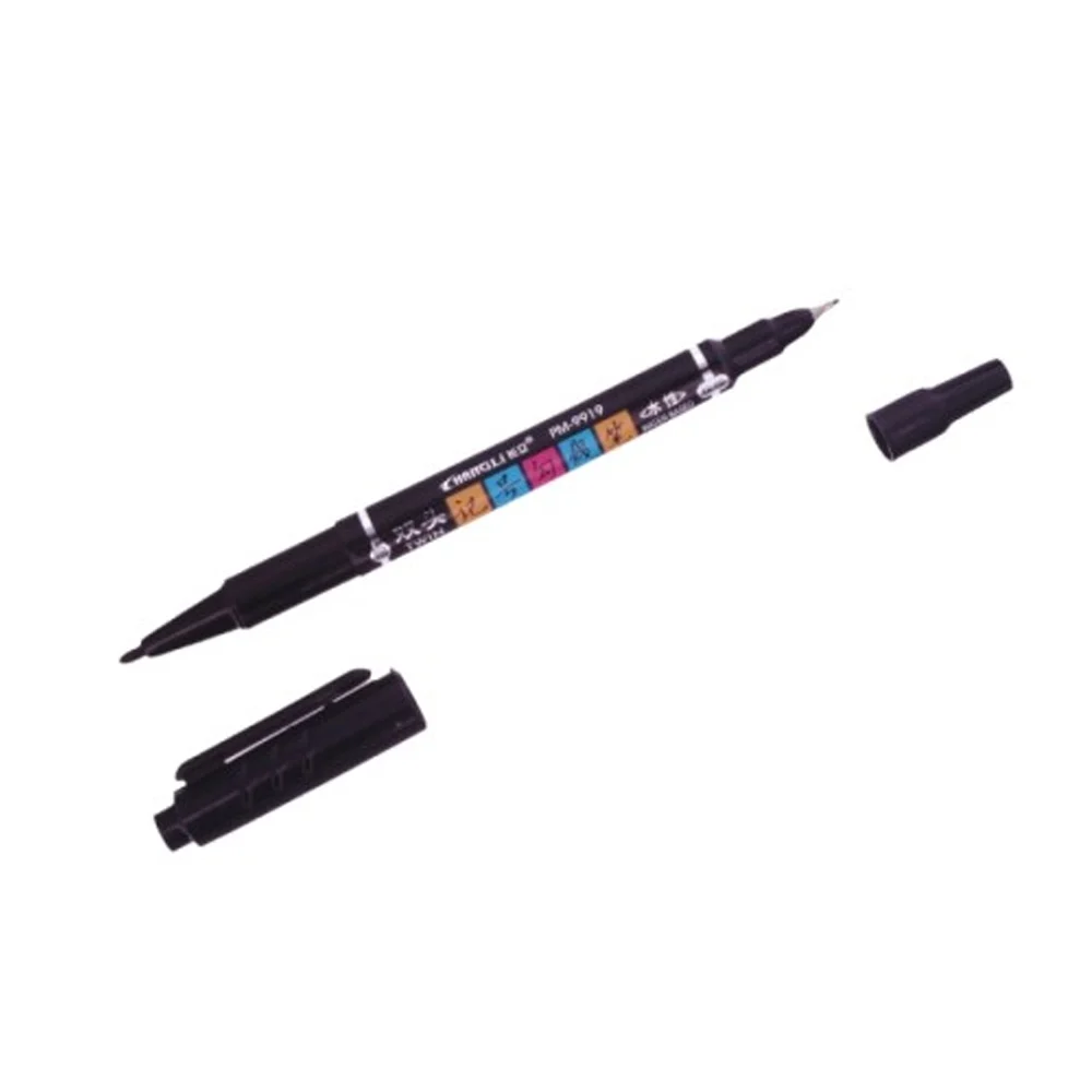 Marker permanentny dwustronny, cienki czarny dł. 14cm