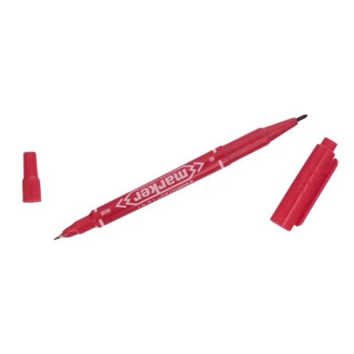 Marker pisak permanentny, dwustronny cienki czerwony1szt