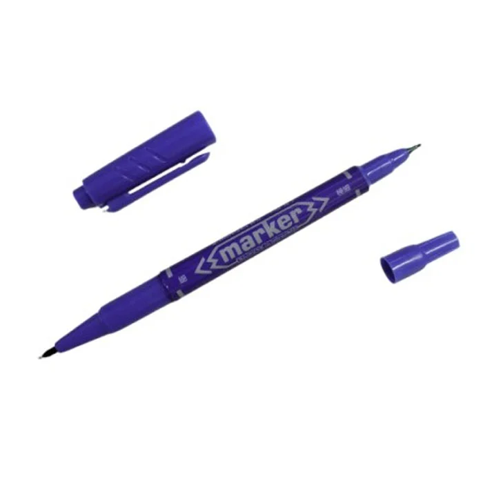 Marker pisak permanentny, dwustronny cienki niebieski 1szt
