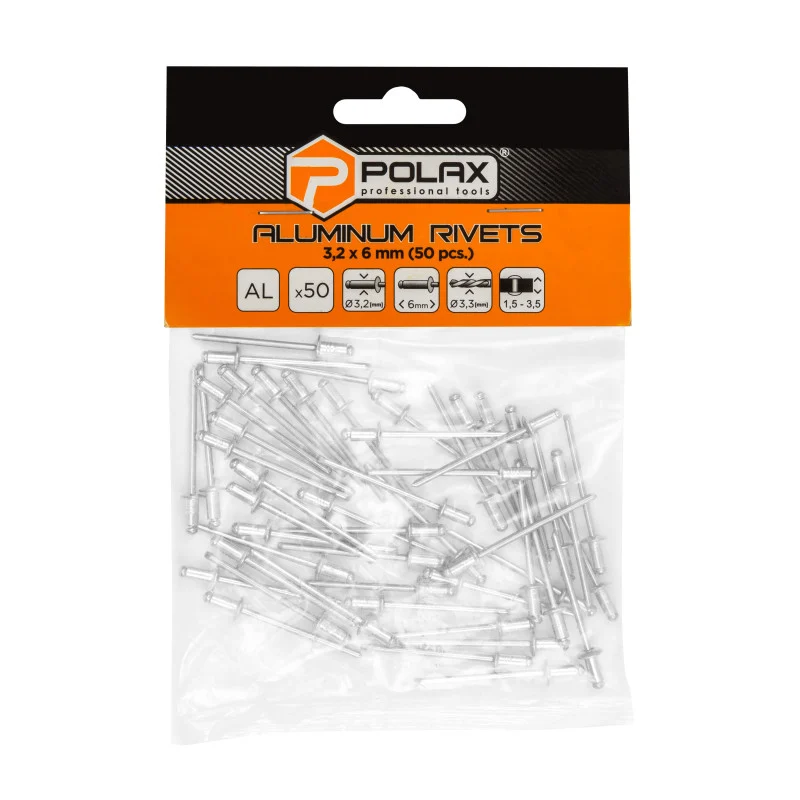 Polax Nity aluminiowe 3,2 x 6 mm (37-003) do mocowania za pomocą nitownicy