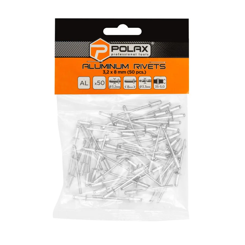 Polax Nity aluminiowe 3,2 x 8 mm (37-004) do mocowania za pomocą nitownicy