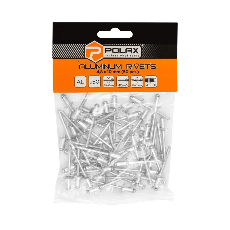 Polax Nity aluminiowe 4,8 x 10 mm (37-016) do mocowania za pomocą nitownicy