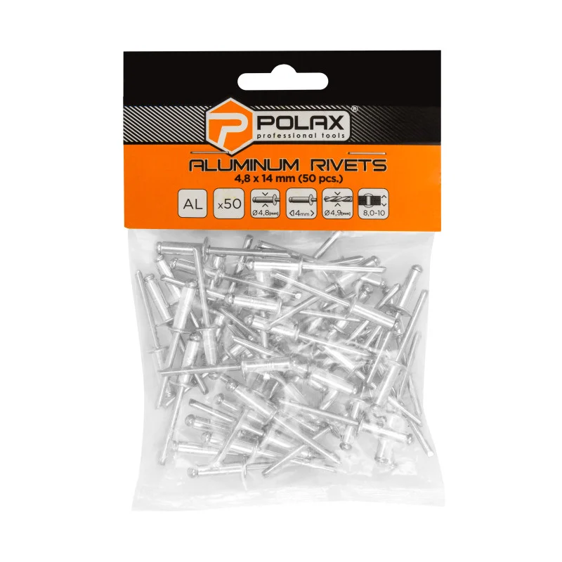 Polax Nity aluminiowe 4,8 x 14 mm (37-018) do mocowania za pomocą nitownicy