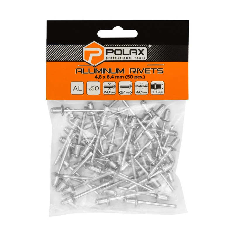 Polax Nity aluminiowe 4,8 x 6,4 mm (37-014) do mocowania za pomocą nitownicy