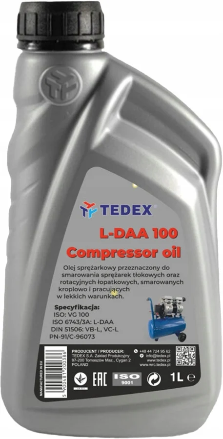 TEDEX Olej do Sprężarek Kompresorów Tłokowych L-DAA 100 1L