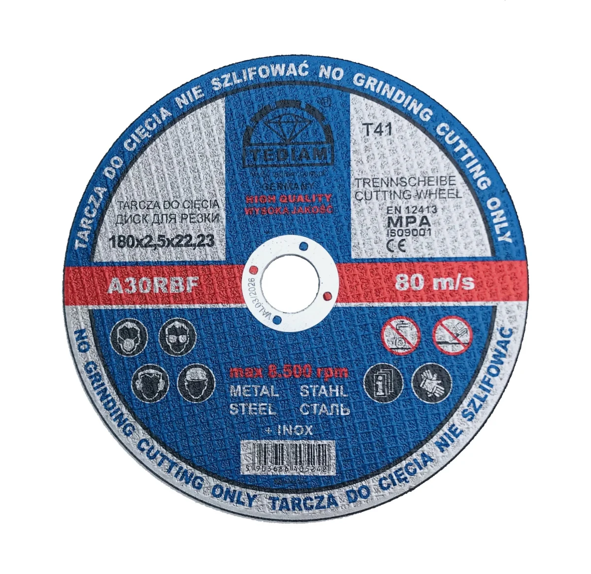 TEDIAM TARCZA DO CIĘCIA METALU 180 x 2,5 x 22,23 mm